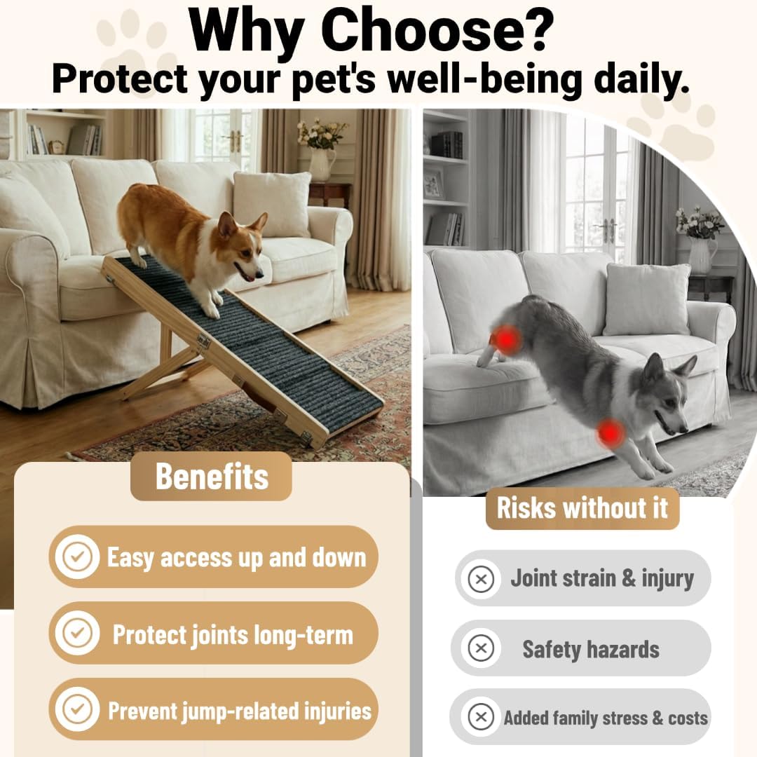 Dog Ramp for Couch & Bed for Small Dogs, Foldable Small Dog Ramps for Sofa - 31.5" LX12 W, 4 Adjustable Height, Portable, Stable, Non-Slip, Carry Handle