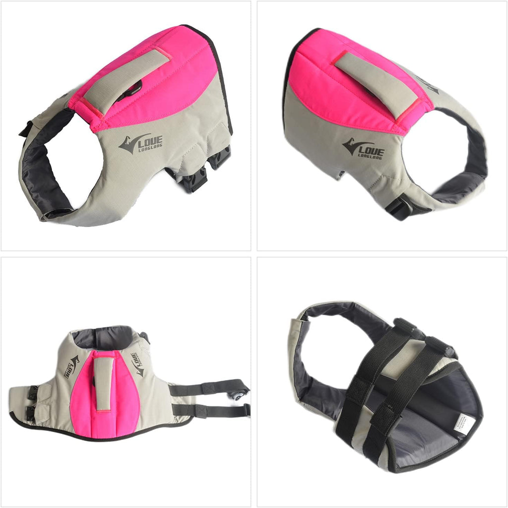Dog Life Jacket, Sport Style Dog Float Coat with Excellent Buoyancy, Stylish Dog Swimming Safety Vest with Rescue Handle for Small Medium Large Dogs Rosered L