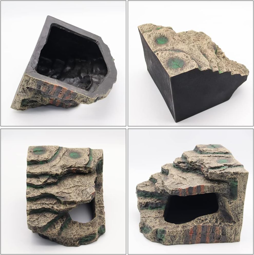 Turtle Basking Platform with Hiding Cave Reptile Dock Ramp Resin Aquarium