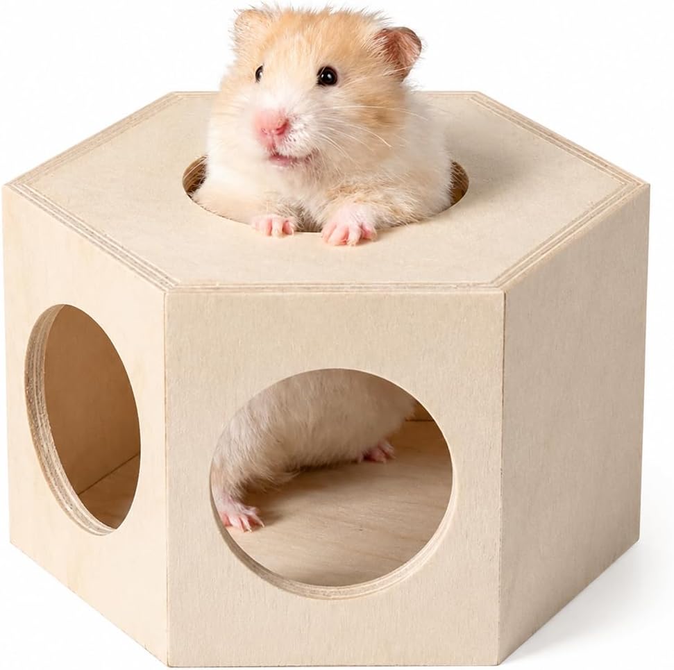 Hamster Hideout House, Stackable Wooden Shelter for Small Animals