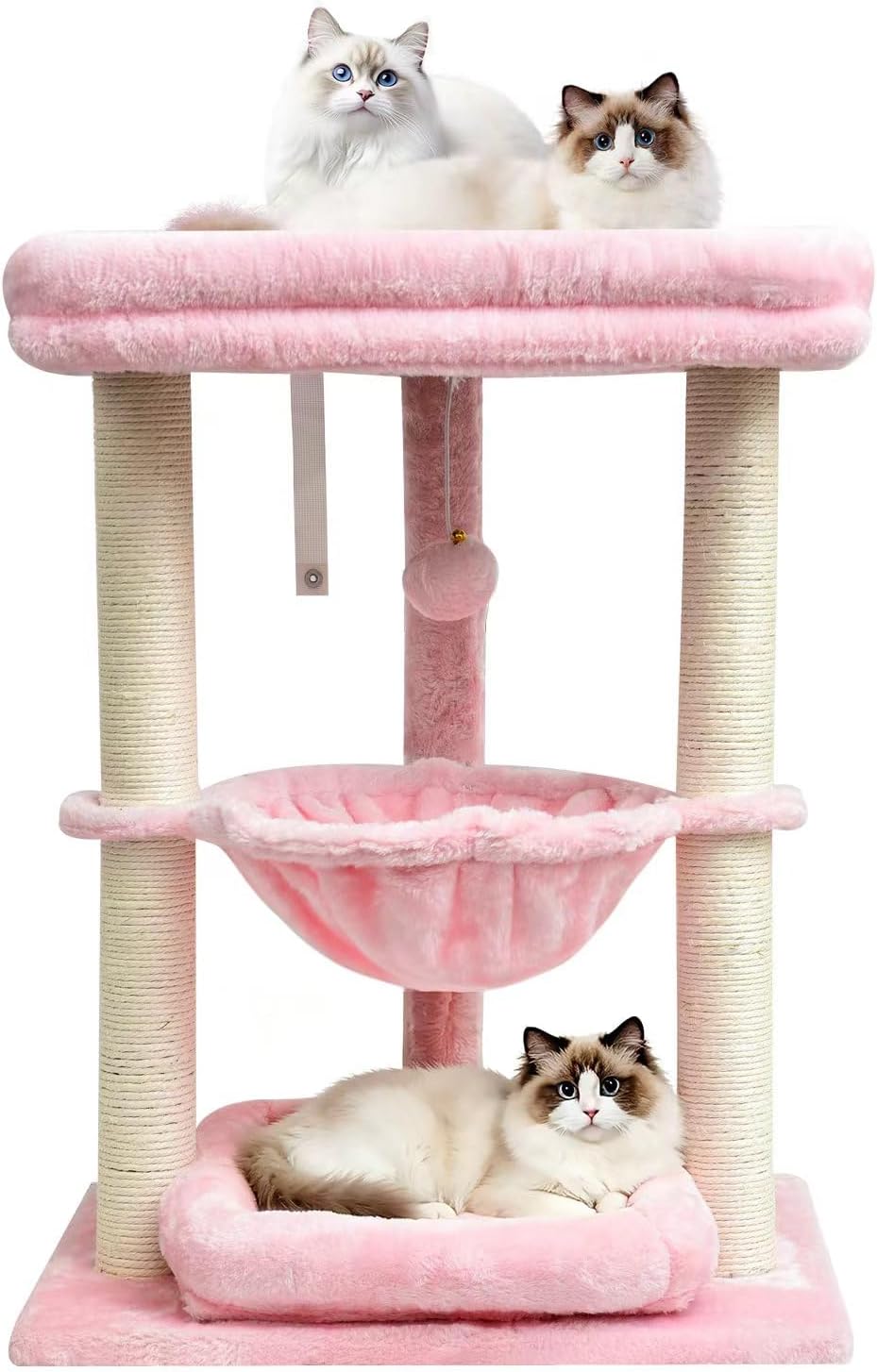 SYANDLVY 3 Level Cat Tree for Large Cats with Top Perch, Hammock/Bottom Bed