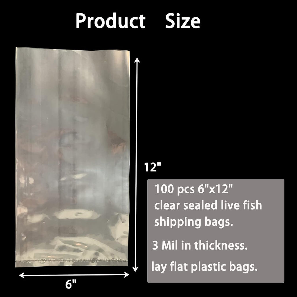 100 Pcs 6"x12" Clear Plastic Fish Bags,3 Mil Thick Bottom Seal Leak-Proof Shipping Bags,for Fish Transport