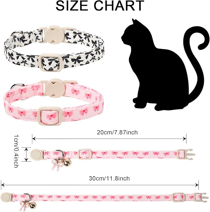 2 Pack Cotton Breakaway Cat Collar Pink and Black Heart Shaped Pendant Cute - Image 4