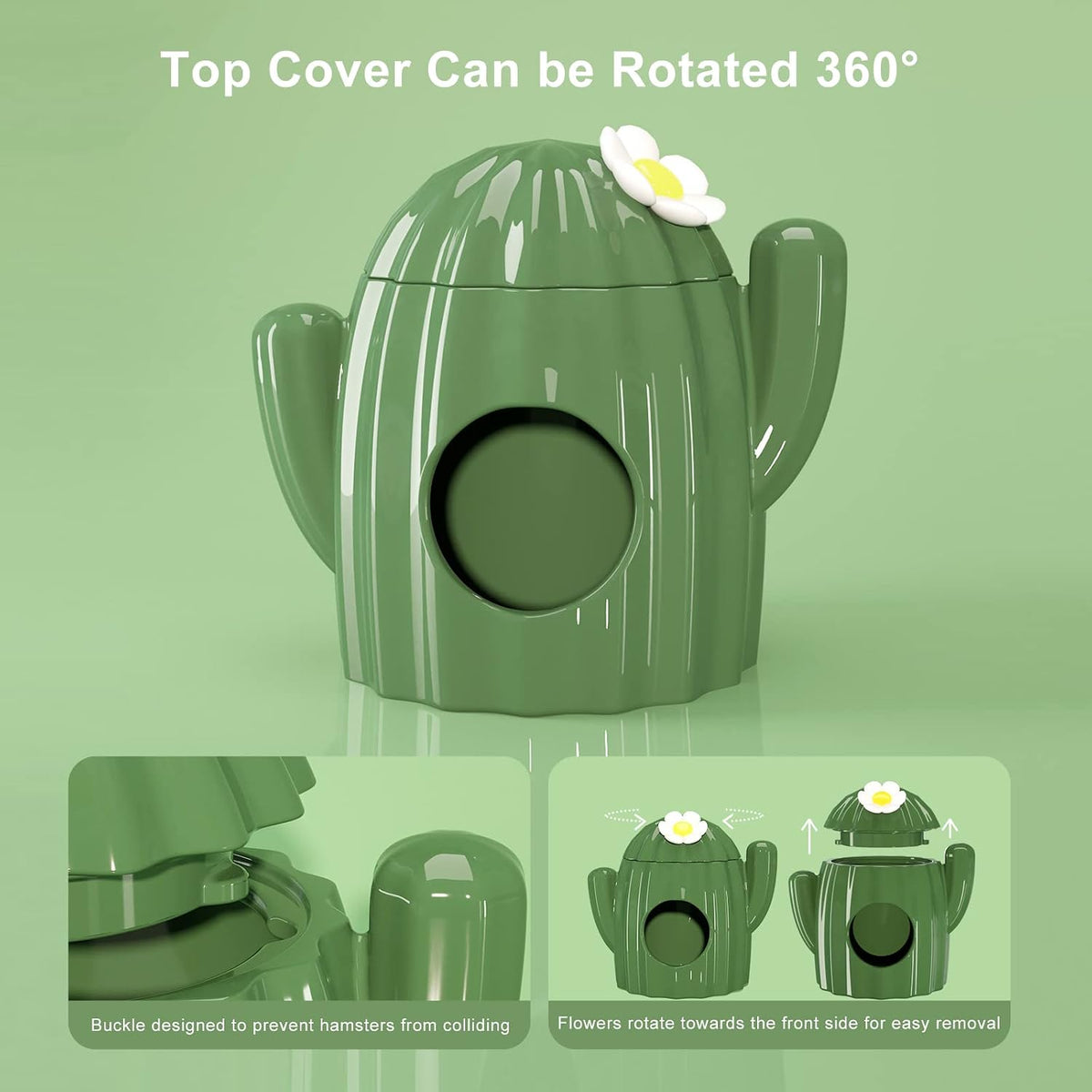 BUCATSTATE Hamster Hideout Ceramic - Cactus Shape Hamster House and Habitats Cool Bed Ideal for Summer Dwarf Hamster Gerbil Mice Golden Bear (Green-Large)