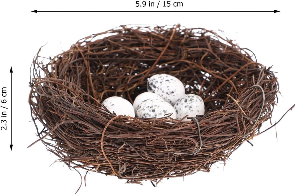PRETYZOOM Easter Bird Nest Decoration Set - 2pcs Simulation Rattan Bird Nest with 10 Foam Eggs, DIY Craft Kit for Home Decor, Party, and Arts
