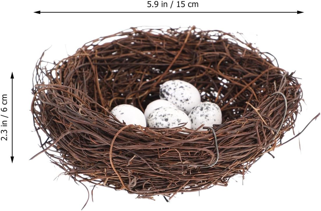 PRETYZOOM Easter Bird Nest Decoration Set - 2pcs Simulation Rattan Bird Nest with 10 Foam Eggs, DIY Craft Kit for Home Decor, Party, and Arts