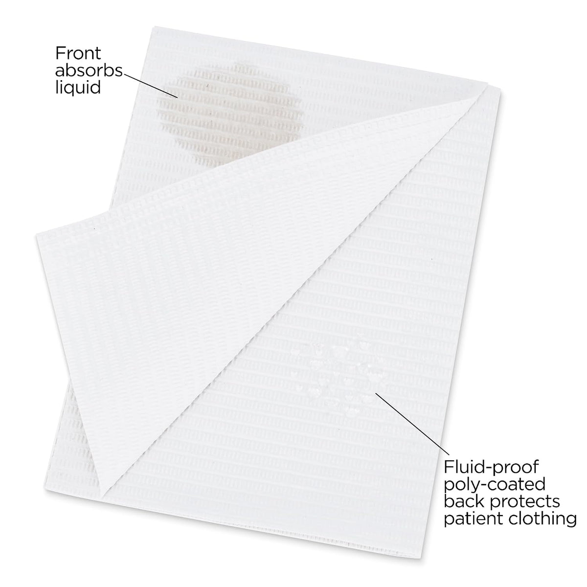 Practicon 125 Pack White Disposable Patient Bibs, 18" x 13", 3 Ply Waterproof Paper Bib Sheet with Poly Back, Dental, Medical, Tattoo, Nail Tray or Table Cover, 125 Pack