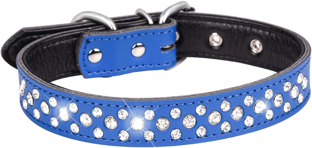Serijoars Rhinestone Dog Collar for Small Medium Large Dogs, Adjustable Sparkly Crystal Soft Genuine Leather Bling Dog Collars (M, Purple)