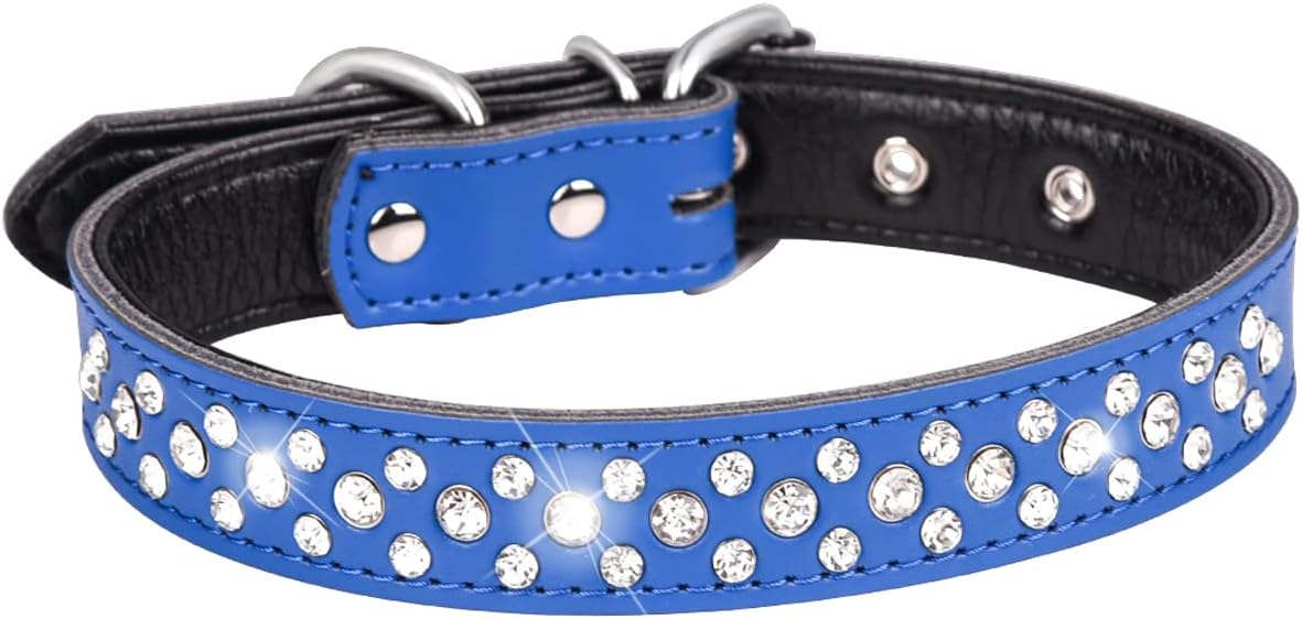 Serijoars Rhinestone Dog Collar for Small Medium Large Dogs, Adjustable Sparkly Crystal Soft Genuine Leather Bling Dog Collars (M, Purple)