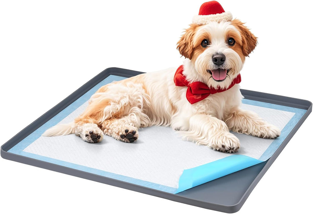 Pee Pad Holder for Dogs, Dog and Puppy Pee Pads Holder, 24"x24" Non-Slip & Leak-Proof & Portable Silicone Mat with Raised Edge Design, Square Puppy Potty Training Tray for Home Floor Protection(Black)