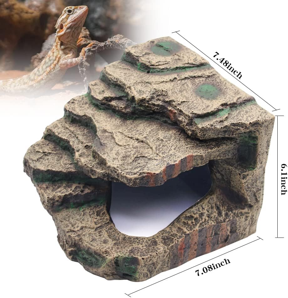 Turtle Basking Platform with Hiding Cave Reptile Dock Ramp Resin Aquarium