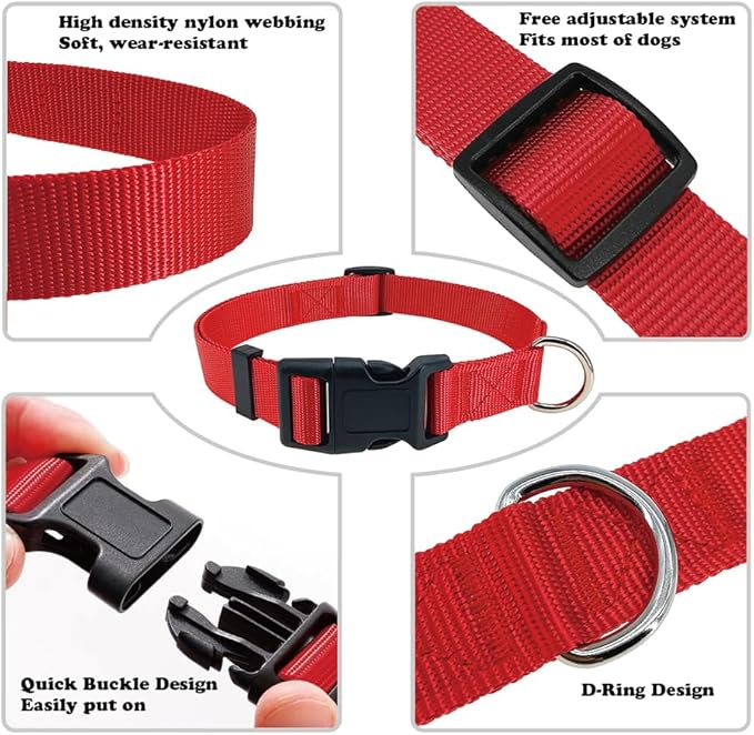 Red Dog Collar Basic Adjustable Dog Collars - Image 3