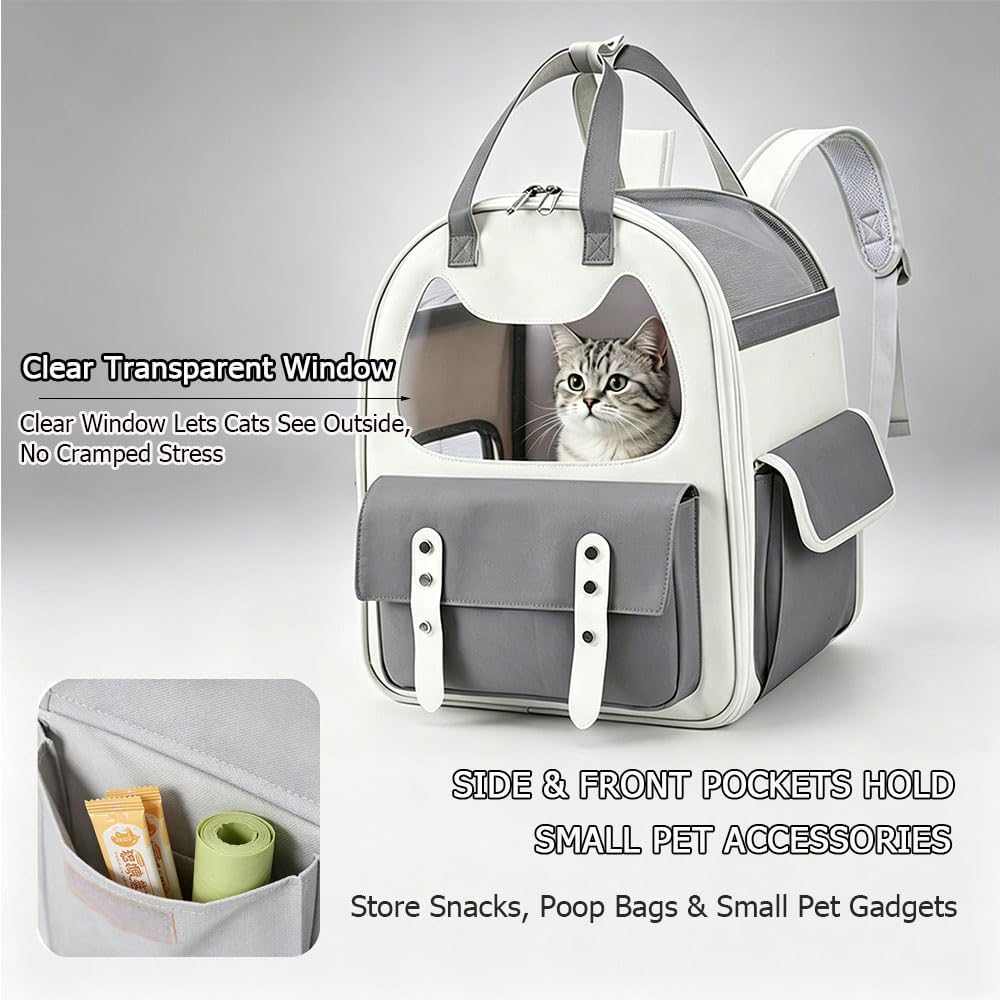 Pet Backpack, TSA-Friendly Canvas Transparent Cat Travel Backpack, Airline Approved Small Dog Travel Bag 15.7x9.1x12.6 Inches with Handles, Breathable for Camping, Outdoor Activities & Air Travel