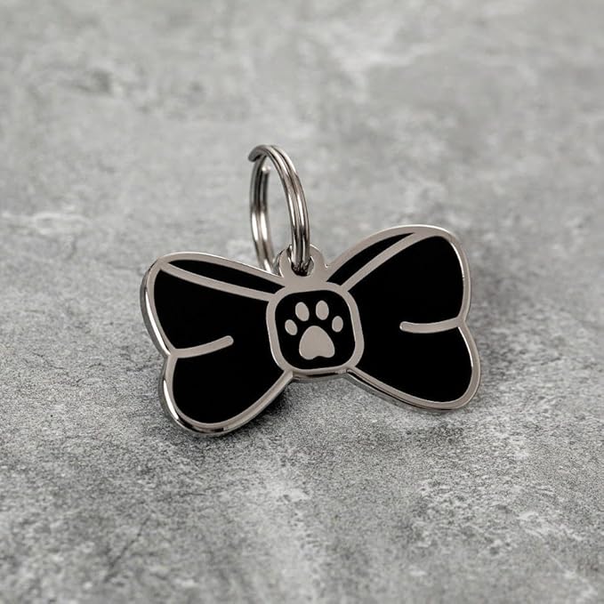 Two Tails Bowtie Pet ID Tag, Personalized Dog Name Tag - Image 2