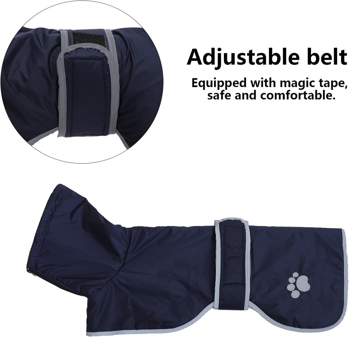 Geyecete Dog Winter Coat Greyhound Raincoat Fabric with Lamb Velvet Inside Outdoor Dog Apparel with Adjustable Bands for Medium, Large Dog-Navy-L