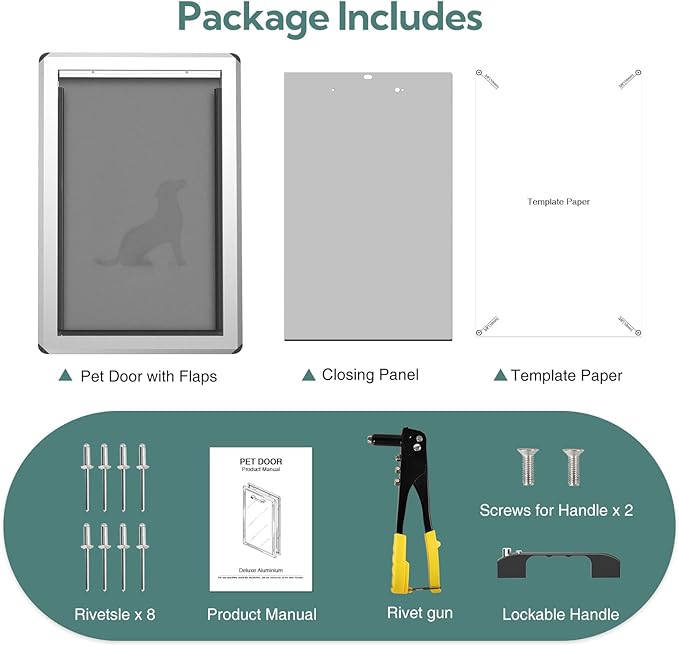 Aluminum XL Dog Door for Door, Open Size:24.4" H x 13.8'', Heavy Duty Doggy Door - Image 5