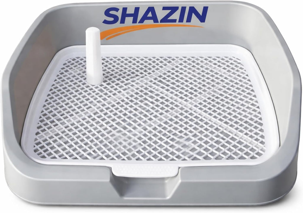 Dog Pee Pad Holder Tray with Raised Non-Locking Grate, Indoor Puppy Potty Training Pad Holder, Removable Training Post, Leak-Proof Design for Small to Medium Dogs, 21" L x 5" W x 17" H