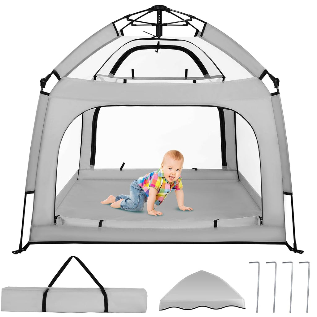 Bend River Baby Playpen with Canopy, Square Toddler Beach Tent (Green)