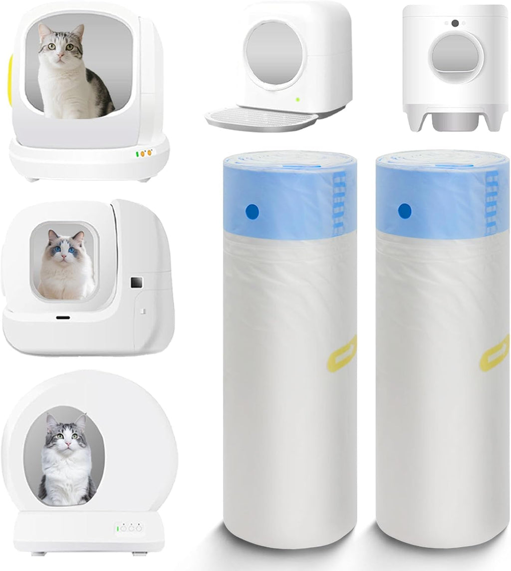 40 Count 21.6"Opening x 11.8"L Cat Litter Box Liners for Self-Cleaning Cat Litter Box, Replacement Automatic Litter Box Liners, 2 Rolls Drawstring Trash Bags for Robot, Extra Thick,（2 Packs/40 Counts）