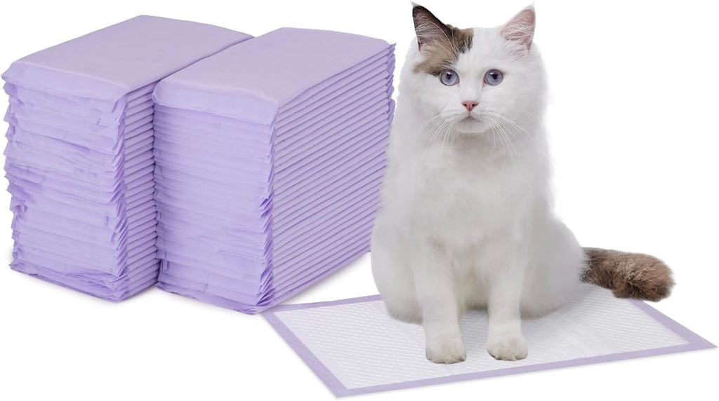 Amazon Basics Cat Litter Pee Pads, Odor Control with Fresh Scent, Super Absorbent, Disposable, Universal Fit Litter Box, Purple and White, 40 Count