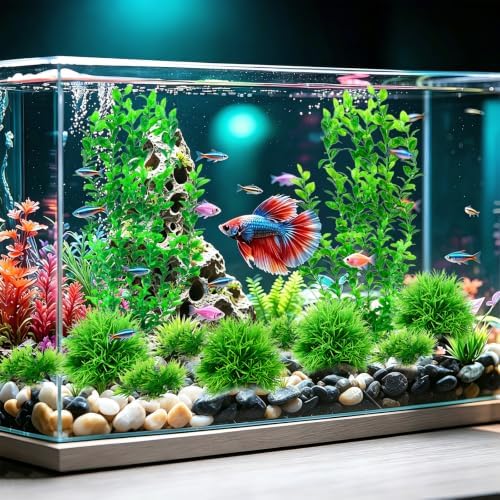 Artificial Aquarium Plants Set, Extra Large 21‑Inch Tall Plants(2 Pcs), with Medium & Small Ornaments, 12 Pcs Plastic Fish Tank Decor for Freshwater Saltwater Aquarium