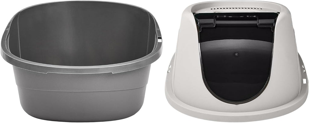 Amazon Basics No-Mess Hooded Enclosed Cat Litter Box with Odor Control and Swinging Door, Standard, 21" x 16" x 15", Multicolor