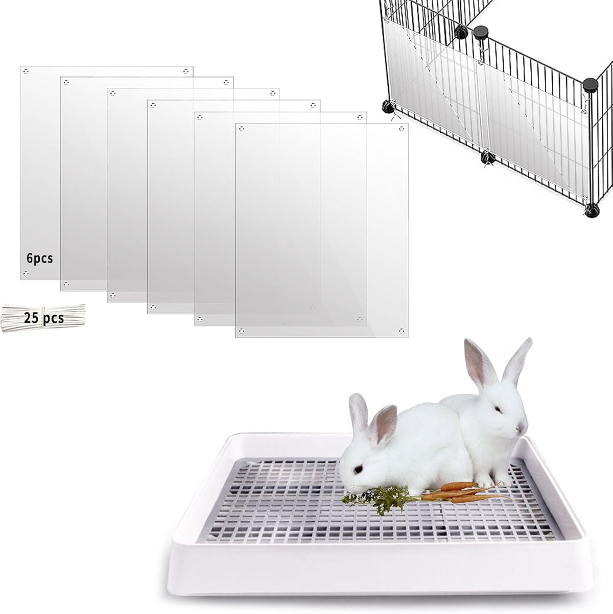 Oncpcare 22x18 Super Large Rabbit Litter Box, 6 Pack Pet Cage Liner Protection Rabbit Cage Urine Guard Clear Cage Edge Liner Guinea Pig Side Lining