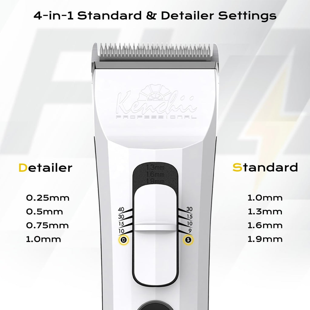 Kenchii Flash Cordless Dog Grooming Clipper, 4-in-1 Blade, White