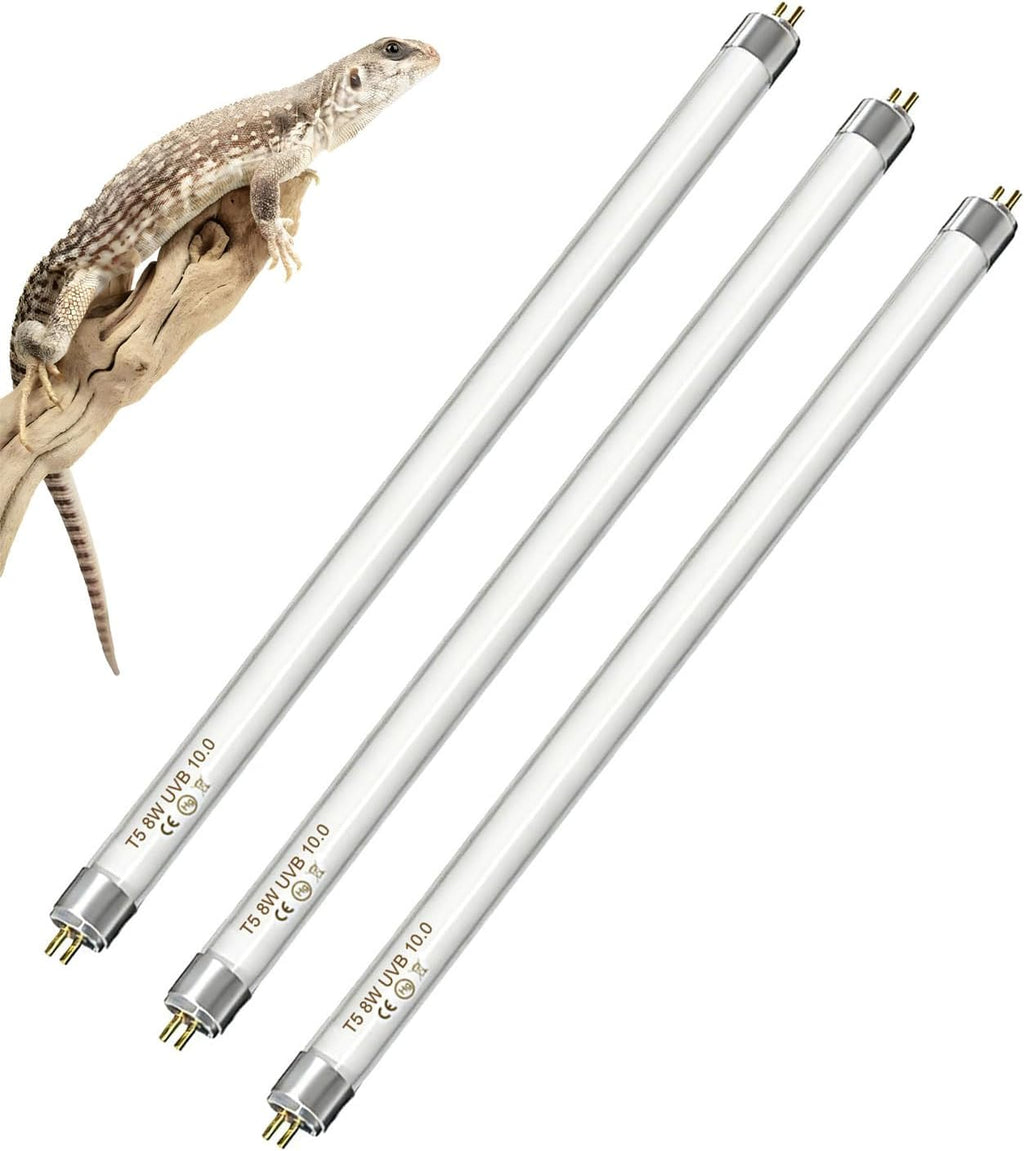3 Pack 12in T5 High Output 8W 5.0 UVA UVB Reptile Lamp Tube Triple Pack Full Spectrum Sun Light Bulb for Various Reptiles & Amphibians