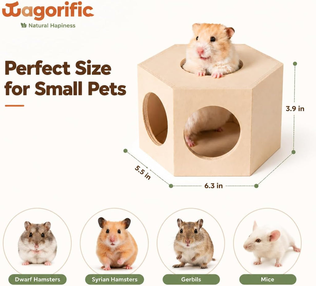 Hamster Hideout House, Stackable Wooden Shelter for Small Animals