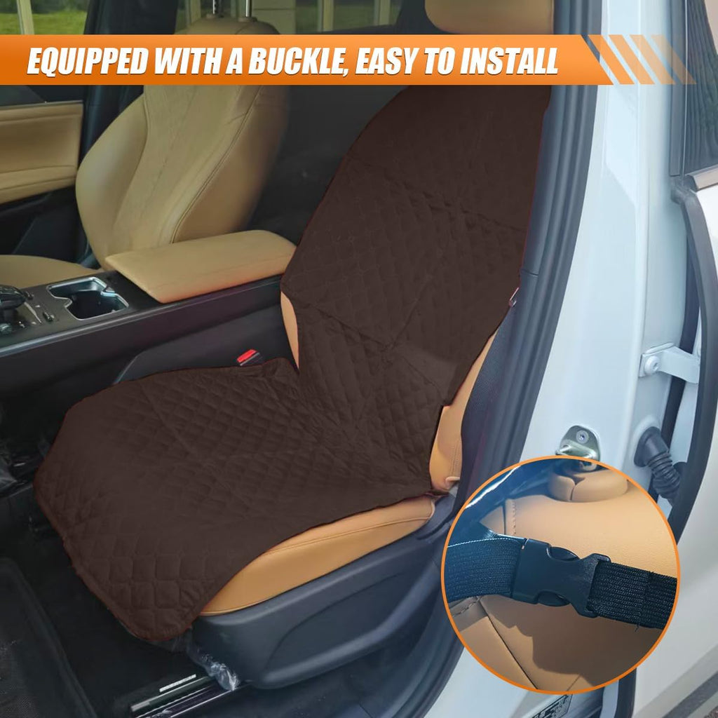 Dog Car Seat Cover, Scratch-Proof Front Seat Cover for Pets, Coffee