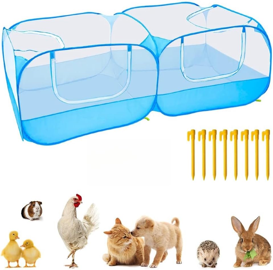 Portable Chicken Coop Chicken Run with Removable Bottom,Large Foldable Pet Enclosure for Puppy Duck Kitten Rabbits Indoor Outdoor Yard(Blue)