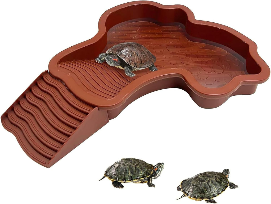 Small Water Dish Plastic Reptile Bathing Pool， Thickened Non-Slip Feeding Tortoise Food Water Bowls with Removable Ramp，Tortoise Habitat Accessories for Turtle Lizard Gecko Snake Bearded Dragons