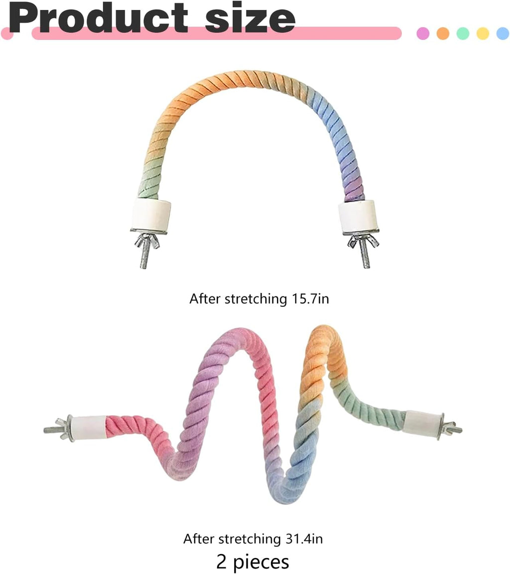 3pcs Bird Cage Climbing Rope Toys, Gradient Colorful Bird Rope Perch Stand, Bendable Cage Climbing Rope, Bird Cage Accessories, Suitable for All Birds (31.4''+31.4''+15.7'')