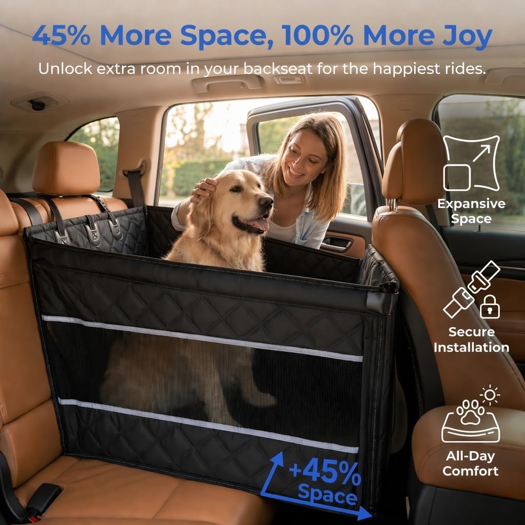 RYNVALE Large Medium Dog Car Seat, Half Back Seat Extender for Dogs