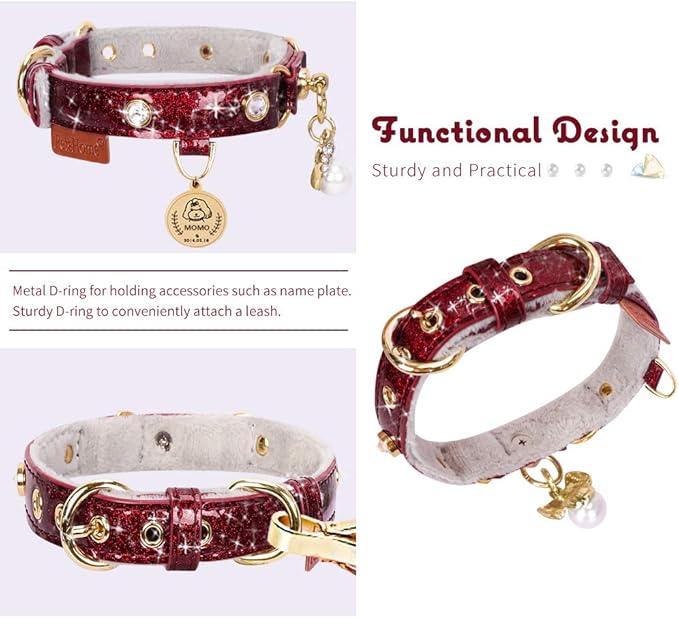 PetsHome Cat Collar, Dog Collar, PU Leather Adjustable Pet Collar - Image 3