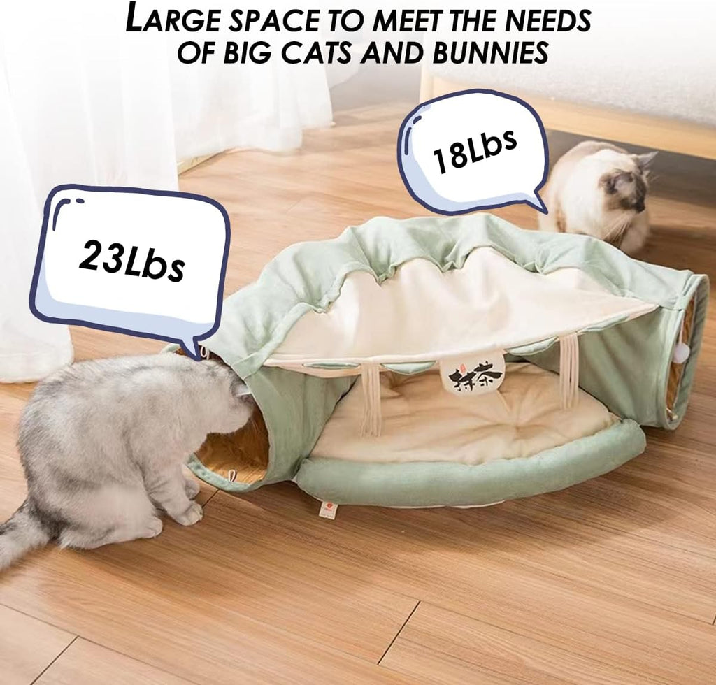 EAEDMY Cat Rabbit Tunnel Bed Nest for Cats Indoor, with Collapsible Washable Soft Cushion, Plush Ball and Exercise Wheel Tube, Fit for Puppy Bunny Kitty Kitten Ferret