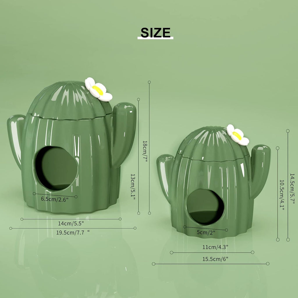 BUCATSTATE Hamster Hideout Ceramic - Cactus Shape Hamster House and Habitats Cool Bed Ideal for Summer Dwarf Hamster Gerbil Mice Golden Bear (Green-Large)