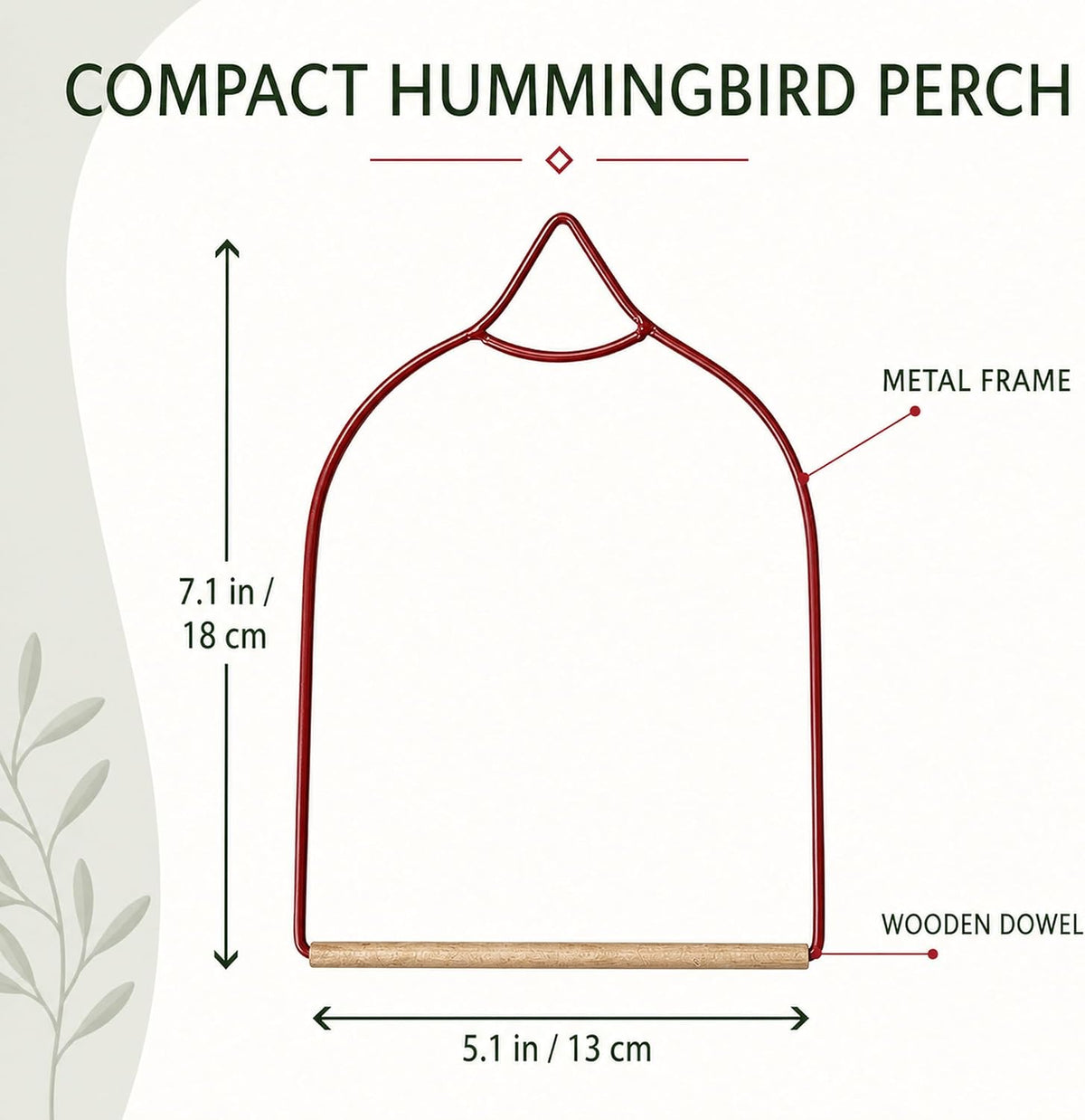 Rust-Proof Hummingbird Swing & Perch for Outdoors, Red Metal & Wood