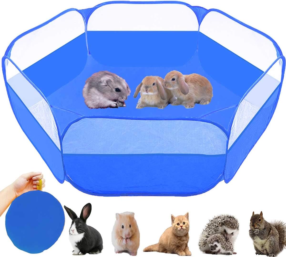 Small Animals Tent,Reptiles Cage,Breathable Transparent Pet Playpen Pop Open Outdoor/Indoor Exercise Fence,Portable Yard Fence (Upgrade Blue)