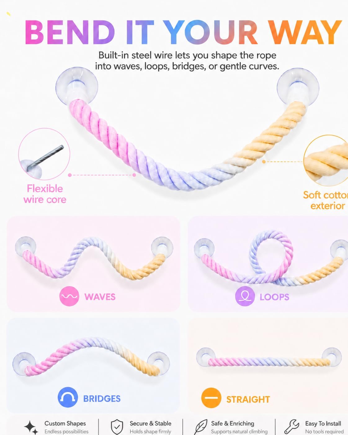 Ball Python Tank Accessories, Bendable Snake Climbing Rope