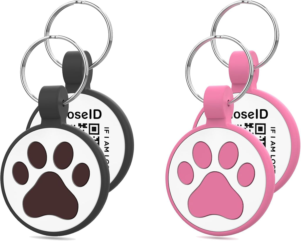 QR Code Cat Tag, Modifiable Pet Online Profile, Multiple Emergency Contact, Scannable QR Pet ID Tag, Instant GPS Location Email Alert (Medium to Large Breeds - 1.25", Black & Rose & Purple)