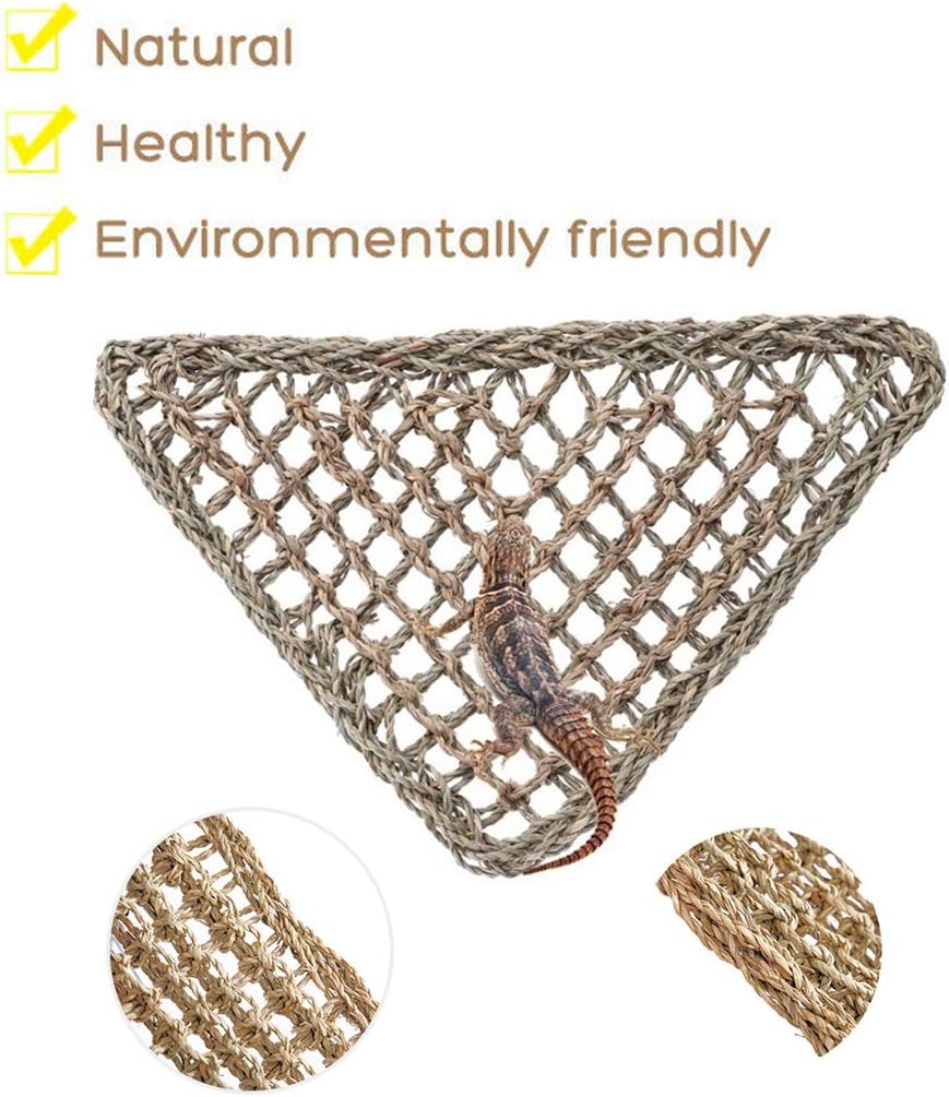 Tfwadmx 2 Pack Bearded Dragon Hammock, Reptile Climbing Decor, Lizard Lounger 100% Natural Seagrass Fabric Hammock for Reptiles, Geckos, Anoles, Iguanas, Hermit Crabs, Triangular