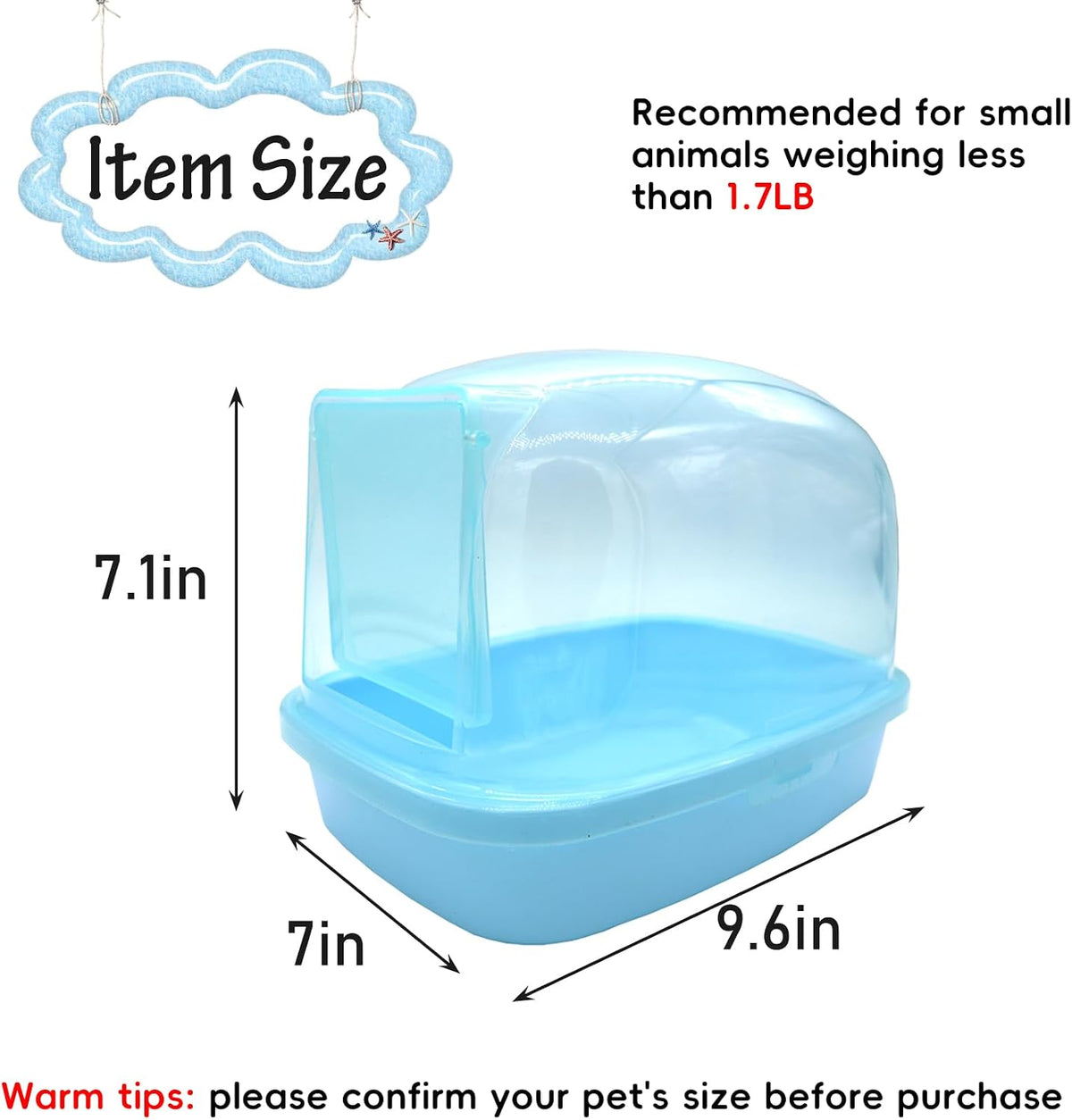 kathson Dwarf Hamster Bathroom, Chinchilla Sauna Room Plastic Sand Bath House Ideal for Gerbils, Hedgehog, Squirrel and Other Small Animals (Blue)