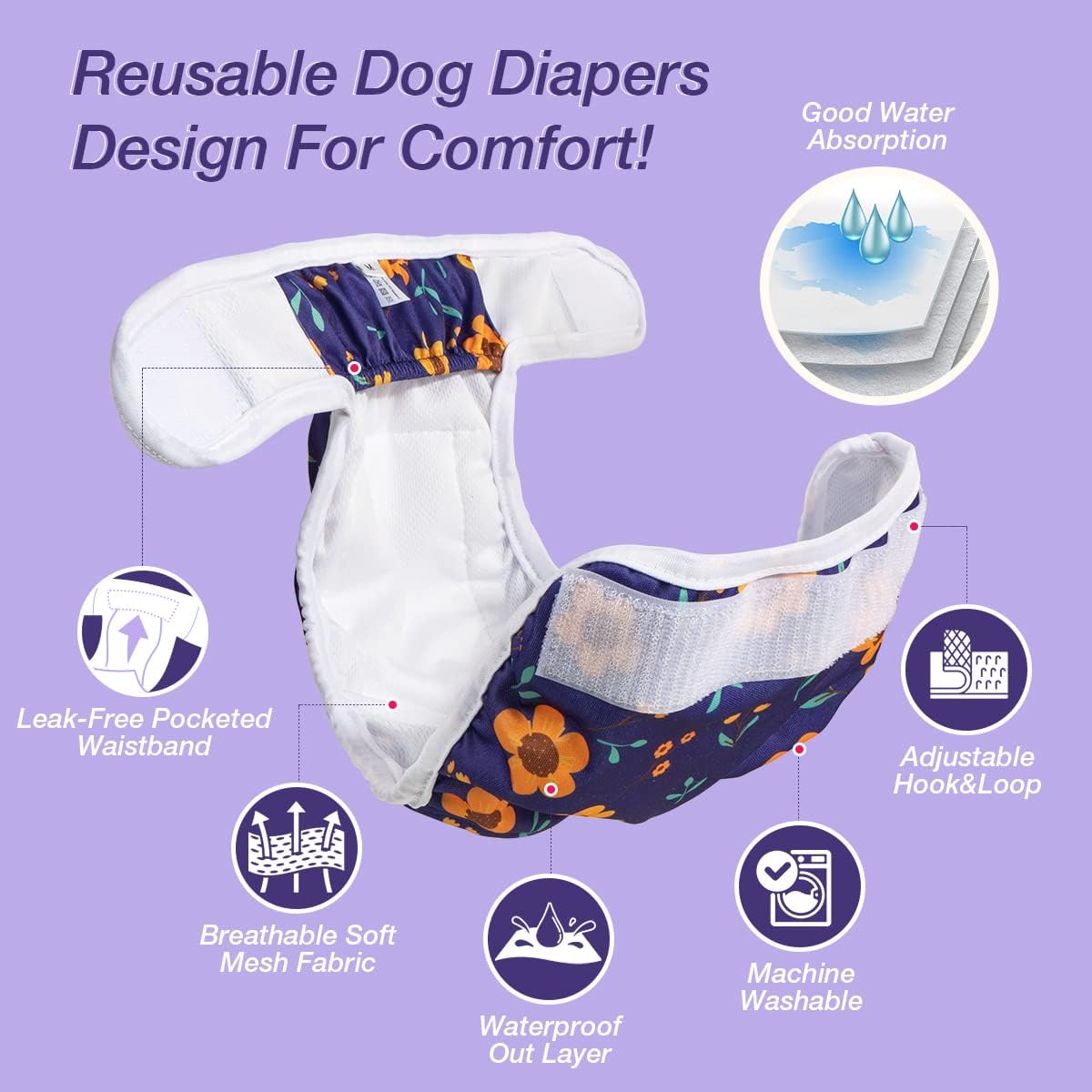 Pet Soft Female Dog Diapers (3 Pack) & Dog Diaper Liners 100ct Medium