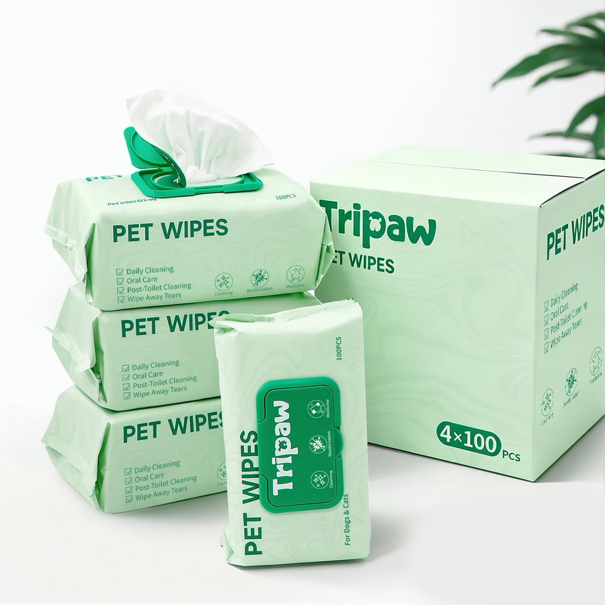 Disposable Pet Glove Wipes 20 Count, No‑Rinse Thick Wipes for Dogs&Cats