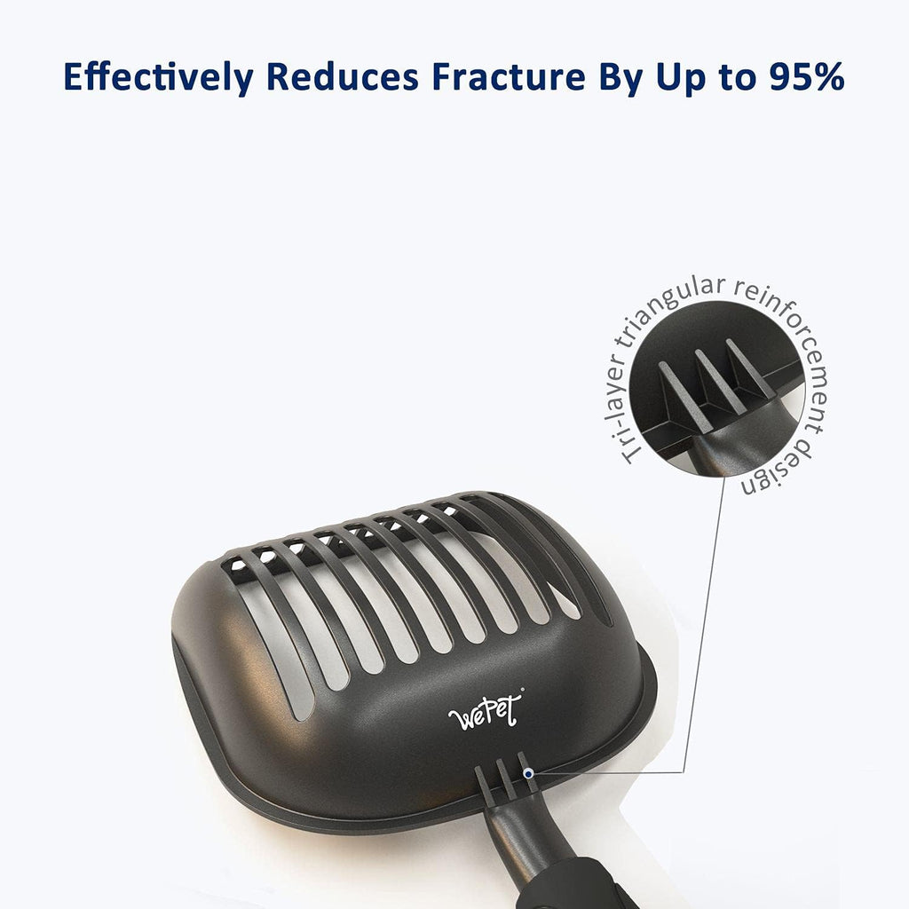 WePet Cat Litter Scoop, Non-Stick Plated Aluminum Alloy Sifter, Kitty Durable Metal Scooper, Deep Shovel, Long Handle, Kitten Pooper Lifter, Size Large, Coated Black Body with Black Handle