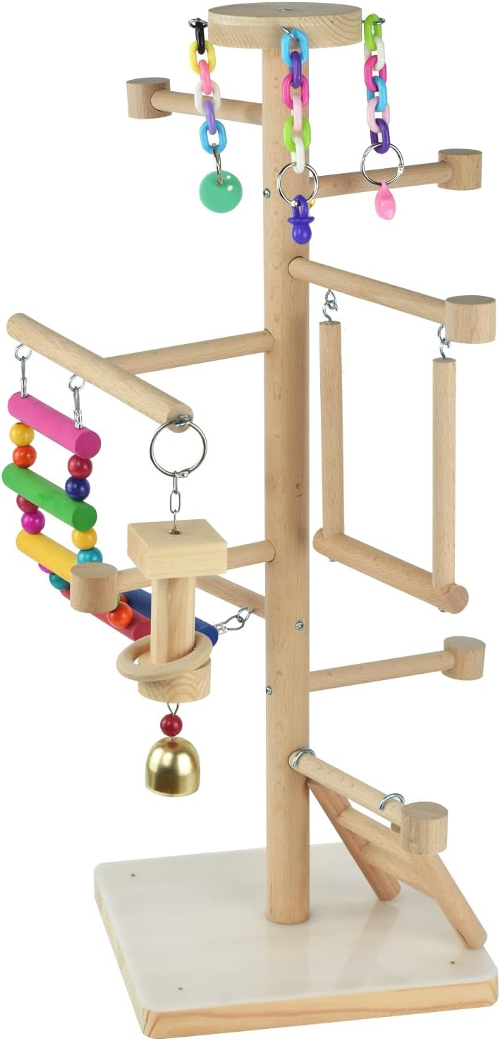 Large Bird Playground Cockatiel Wood Playstand with Perch Swing Ladder Chew