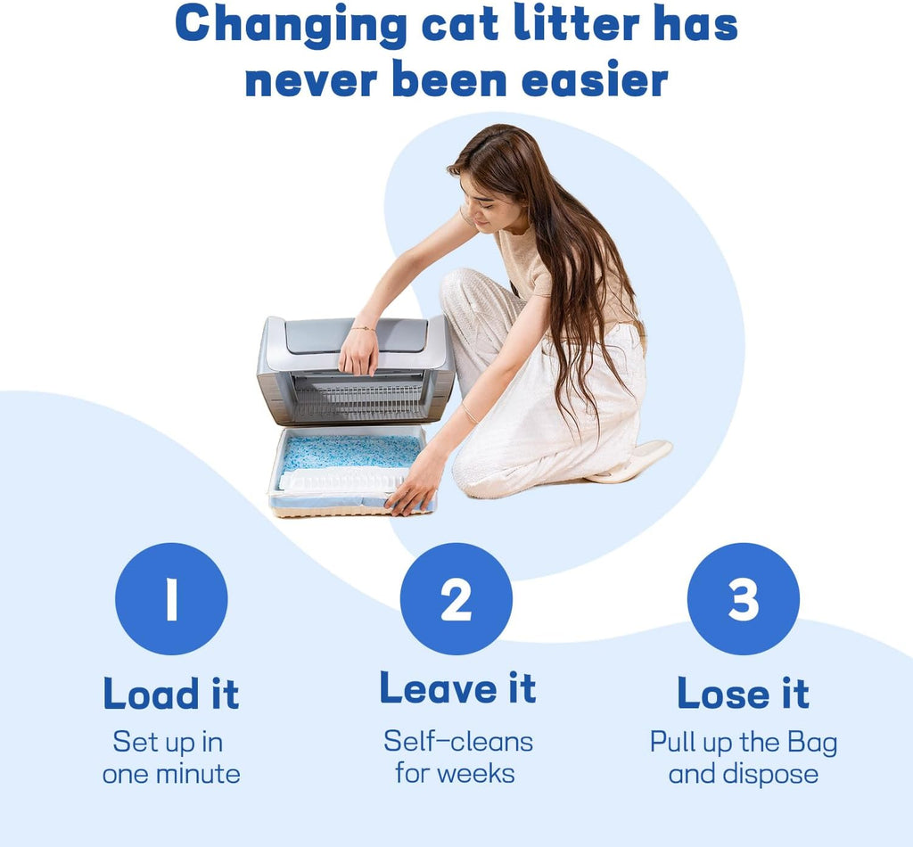 Crystal Cat Litter and Disposable Litter Trays 5 Sets Compatible with Petsafe Scoop-Free Classic/Legacy/Smart Litter Boxes, Triple Leak Proof Design, Excellent OdorControl, One-Hand Disposing.