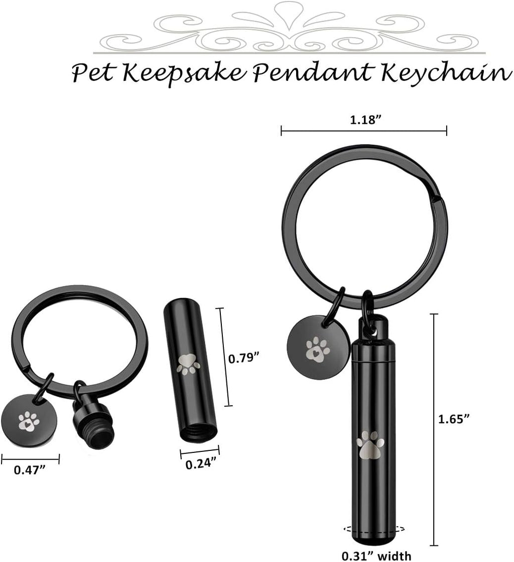 Personalized Master Free Engraving Custom Pet Dog Paw Cylinder Cremation Urn Keychain Keepsake Memorial Ashes Jewelry Black
